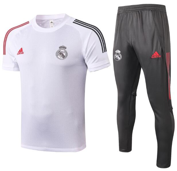 Real Madrid White Short Sleeve Training Kits Shirt with Pants 2020/21